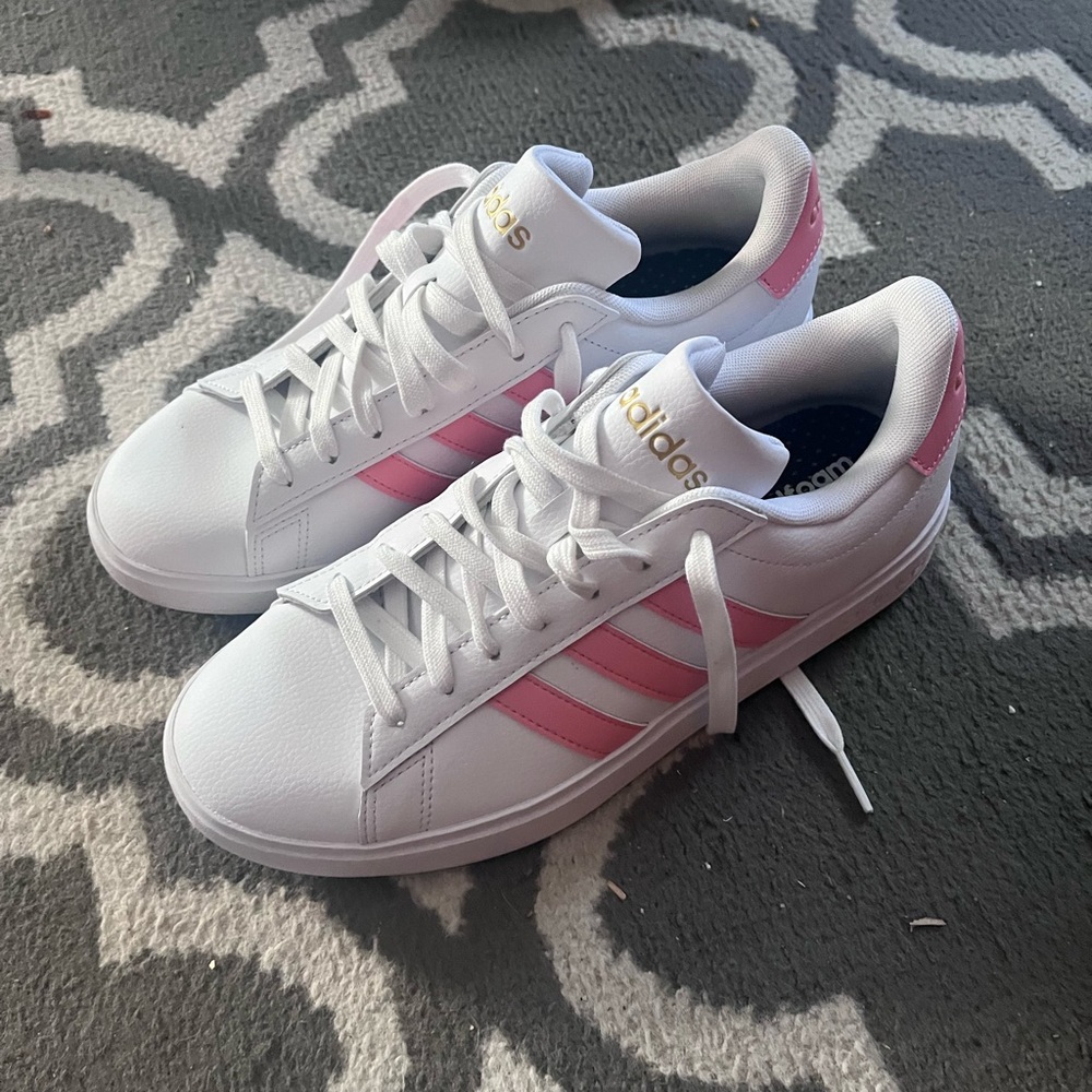 Adidas White Gold With Pink Stripes